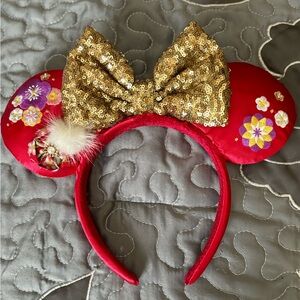 Disney Red Minnie Mouse Ears with Gold Sequin Bow